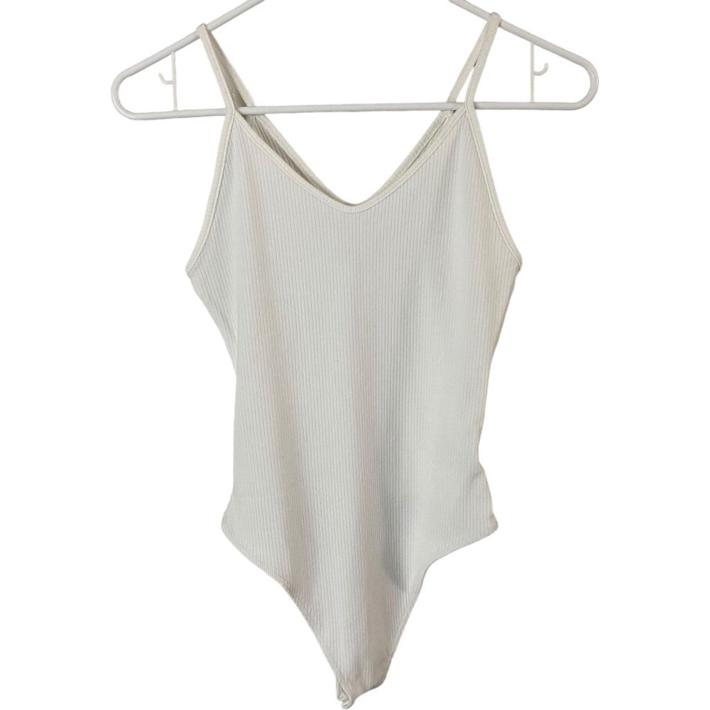 American Eagle AE Ribbed Bodysuit Women's Size Small White Casual Comfort Fit